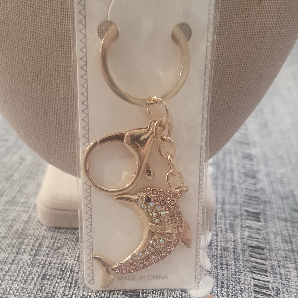 Gold Dolphin Keychain with Rhinestones